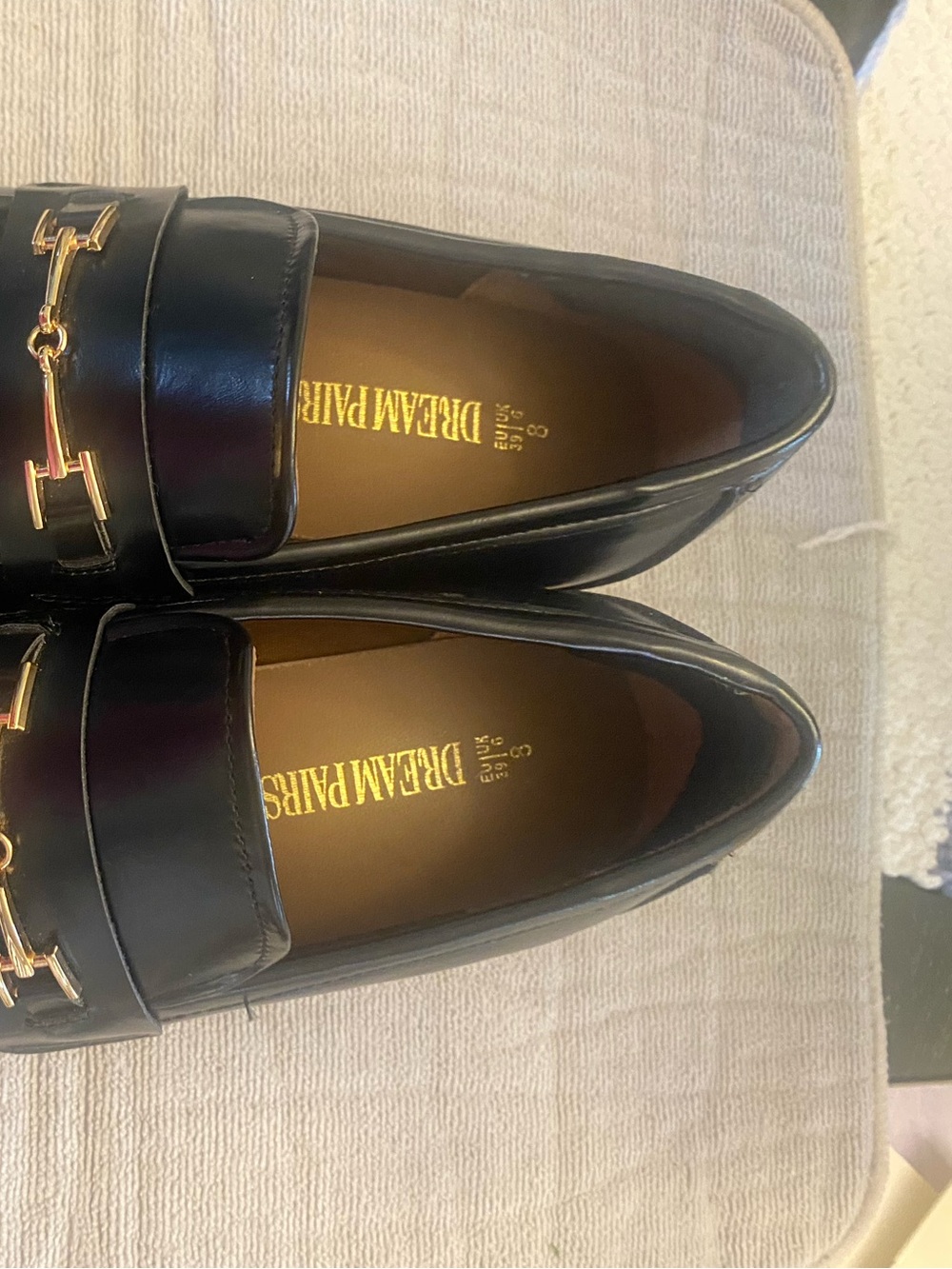 Dream Pairs Black Leather Loafers with Gold Bit
